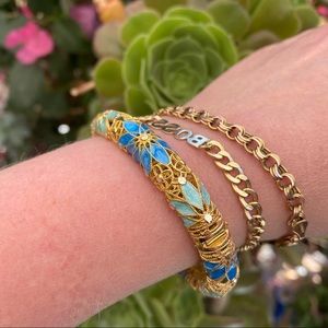 18k yellow gold over 925 blue hand made enamel bracelet